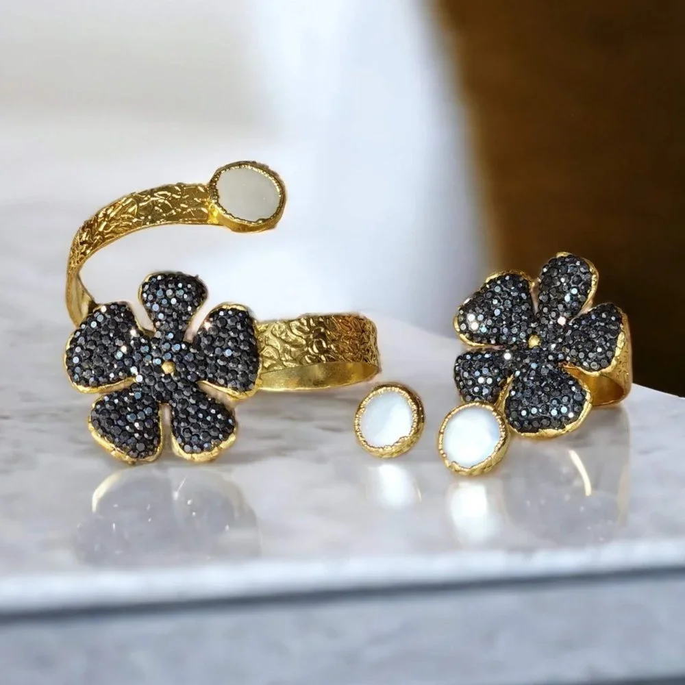 ๐๏ธ Turkish 18K Gold Plated Artisanal Genuine Gemstone Jewelry Set - Picture 1 of 2